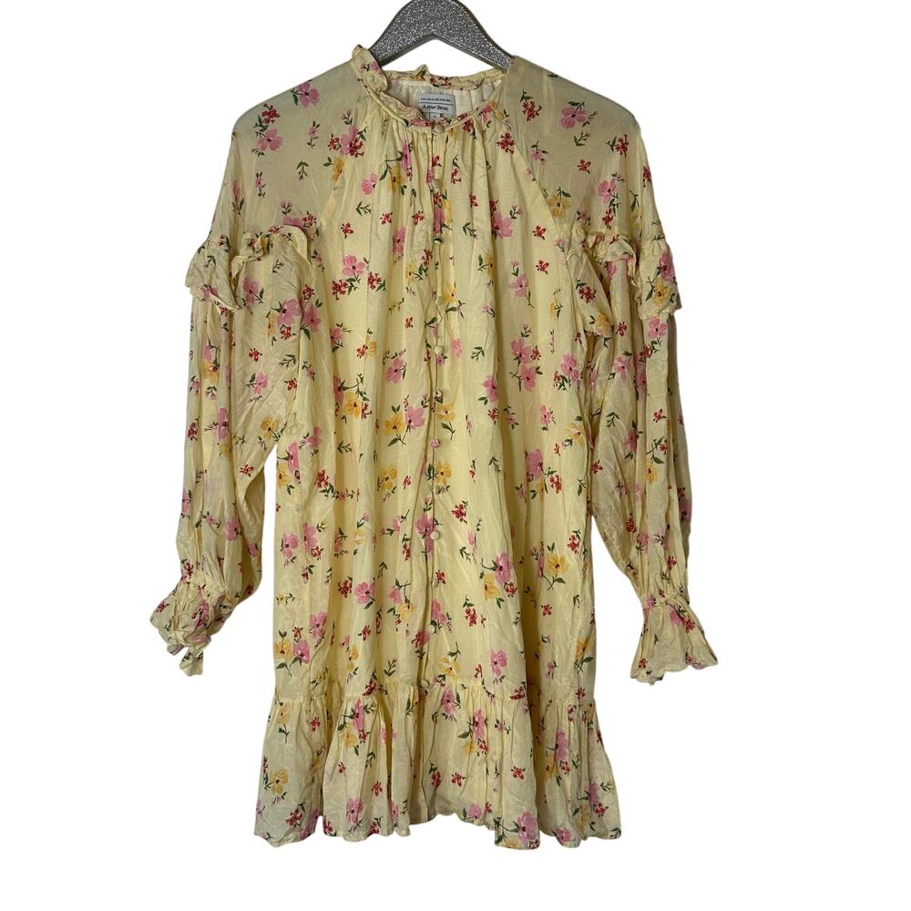 & Other Stories Relaxed Frill Voluminous Dress Yellow & Pink Floral